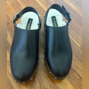 Kelsi Dagger Black Leather Studded Slingback Clogs, Sz 7